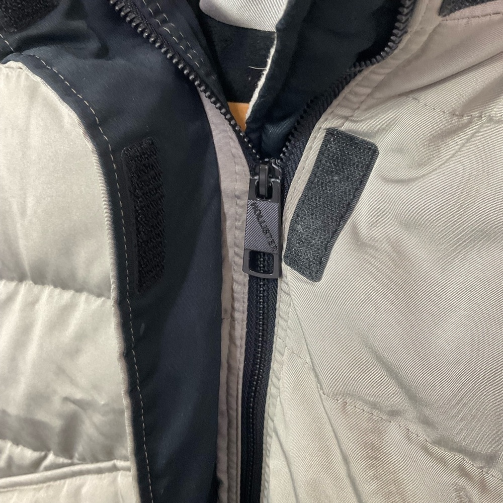 Hollister Gray Black Faux Fur Trim Hooded Ultimate Puffer Bomber Jacket Size S - Picture 6 of 15